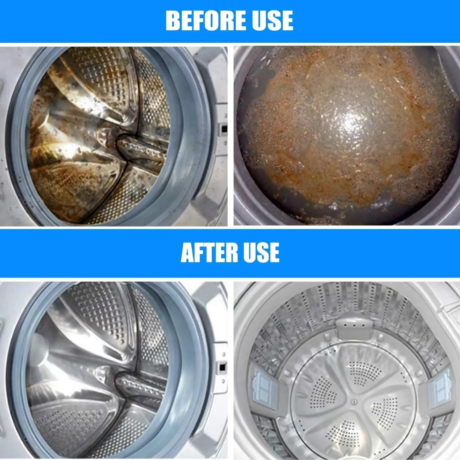Arenzza washing machine deep cleaner tablets for household cleaning, shown in a white container with tablets inside.