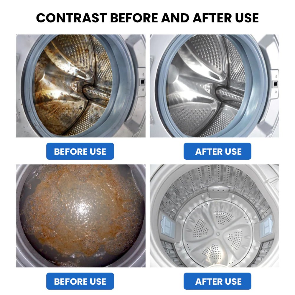 Arenzza Washing Machine Deep Cleaner Tablets for household cleaning, shown in a close-up with tablets in a container.