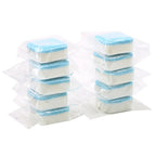 Arenzza washing machine deep cleaner tablets for household cleaning, shown in a container with clean, fresh laundry in the background.