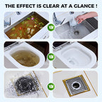 Arenzza powerful pipe dredging agent for household cleaning, shown in a container with a clear label and cleaning ingredients.