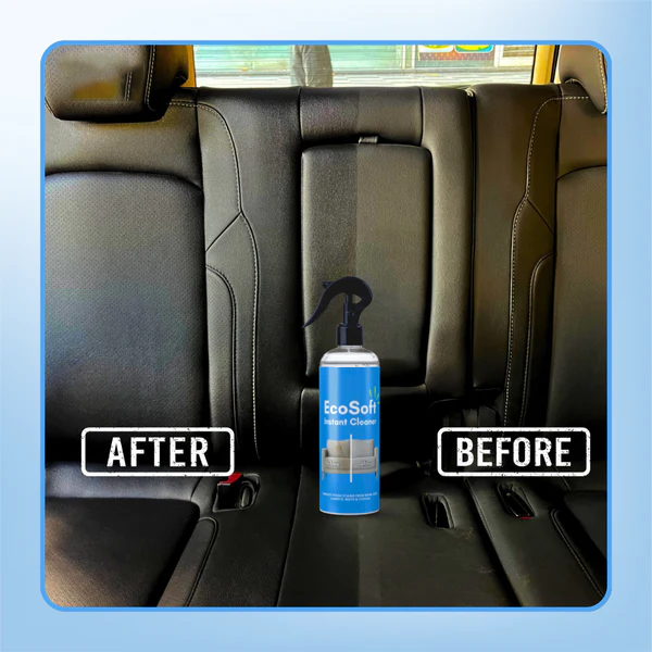 Arenzza upholstery cleaner spray bottle showing cleaning action, emphasizing stain removal and fabric safety for household use.