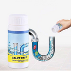 Arenzza sink and drain cleaner bottle for household cleaning, featuring a blue liquid solution with a white cap.