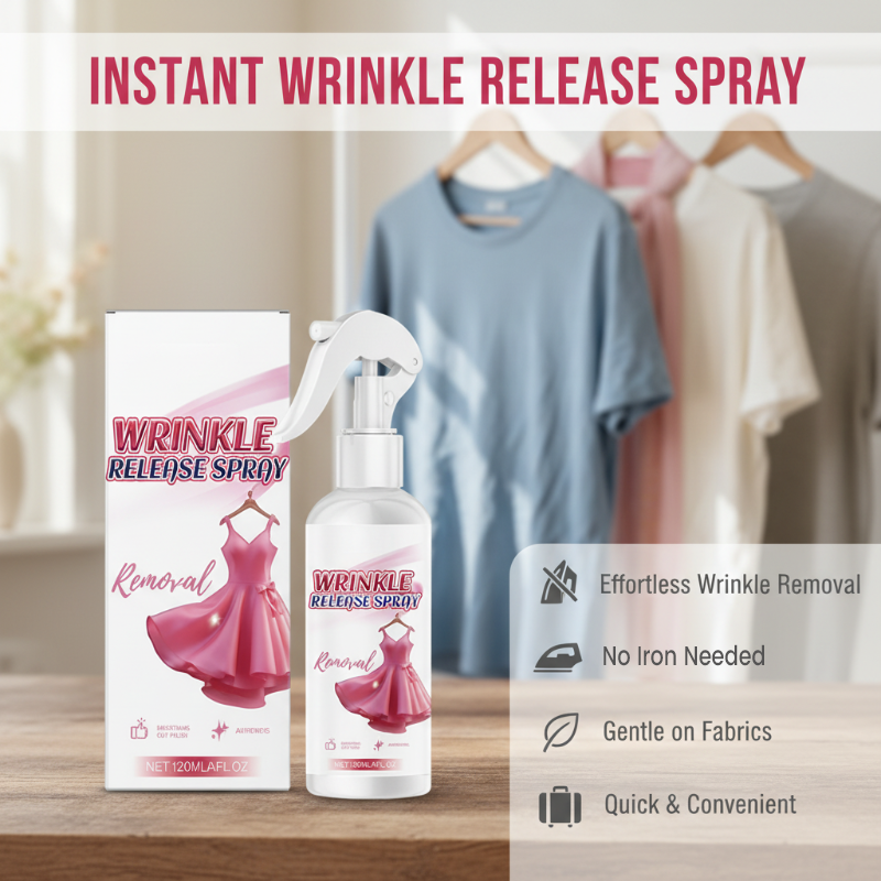 Arenzza Instant Static Guard and Wrinkle Release Spray for household cleaning, shown in a spray bottle with a white cap.