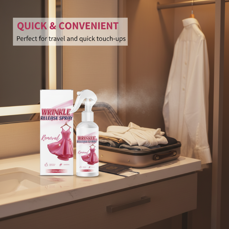Arenzza Instant Static Guard and Wrinkle Release Spray bottle for household cleaning, with a label showing product details.