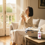 Arenzza Instant Static Guard and Wrinkle Release Spray bottle for household cleaning, shown with the spray nozzle and product label.