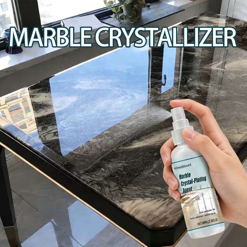Arenzza Marble Crystal-Plating Agent for stone care, household cleaning product with a sleek bottle and marble surface in background.