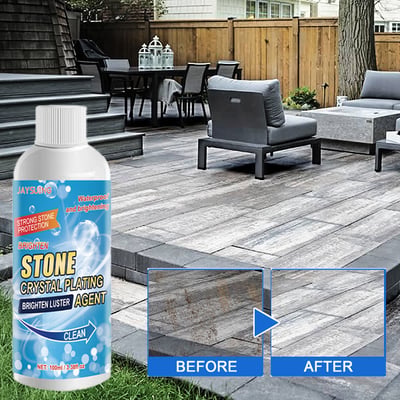 Arenzza stone stain remover cleaner demonstrating effective removal of rust, oxidation, and stains on a stone surface.