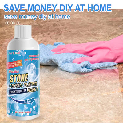 Arenzza Stone Stain Remover Cleaner for household use, showing a bottle of oxidation, rust, and stain removal on stone surfaces.