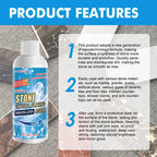 Arenzza Stone Stain Remover Cleaner for household use, showing a container of stain remover with a clean stone surface.