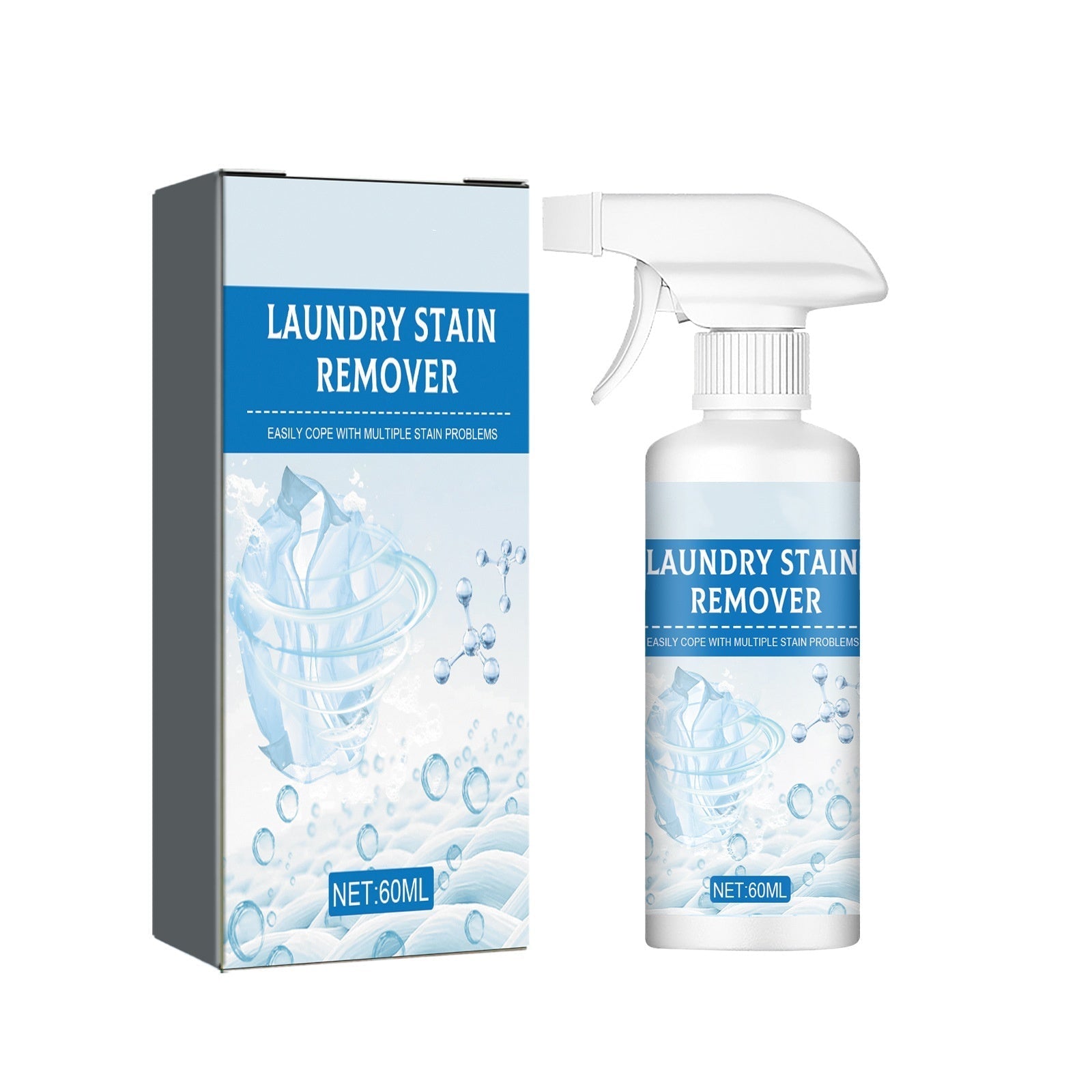 Arenzza laundry stain remover spray bottle for household cleaning, with a white label and blue cap, on a clean surface.