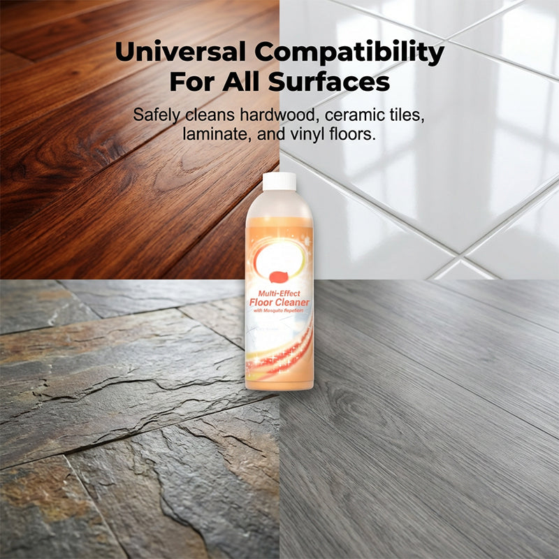 Arenzza Multi-Effect Floor Cleaner with Mosquito Repellent in a spray bottle, showing the label and cleaning nozzle.