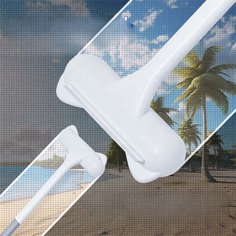 Arenzza No-Disassembly Window Screen Cleaning Brush cleaning a window screen with a handle and brush head for easy surface cleaning