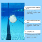 Arenzza pool cleaning tablets dissolving in water, designed for household use to keep pool water crystal clear.