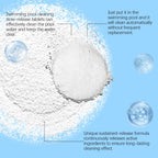 Arenzza pool cleaning tablets dissolving in water, used for maintaining crystal clear swimming pool water.