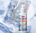 Arenzza defrosting spray for fridge freezer with a white spray bottle and a small spatula, used for household cleaning and ice removal.