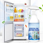 Arenzza defrosting spray for fridge freezer with a free spatula, shown in a household cleaning setting.