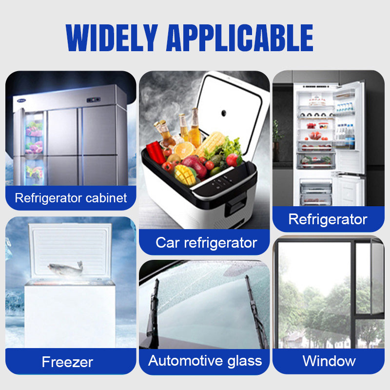 Arenzza defrosting spray for fridge freezers with a clear spray bottle and free spatula, used for household cleaning and ice removal.