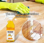 Arenzza ScratchErase Beeswax Wood Floor Spray bottle with a clean wooden floor and a spray nozzle, used for cleaning and restoring shine.