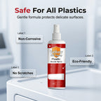 Arenzza Plastic Renew Yellow-Off Spray Cleaner for household cleaning, yellow spray bottle with label and nozzle in use