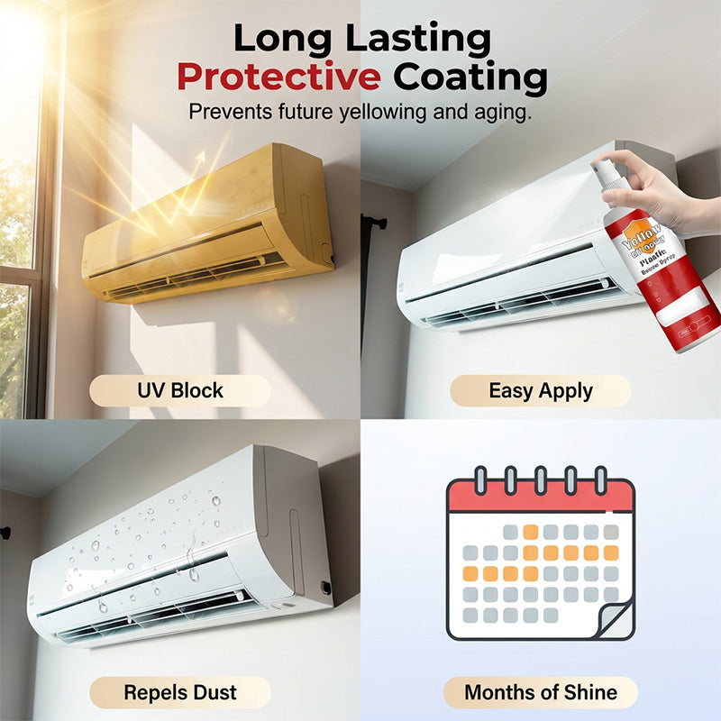 Arenzza Plastic Renew Yellow-Off Spray Cleaner in a spray bottle, designed for household cleaning and surface brightening.