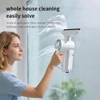 Arenzza electric suction squeegee cleaning glass and surfaces, showing a hand holding the device for streak-free deep cleaning.