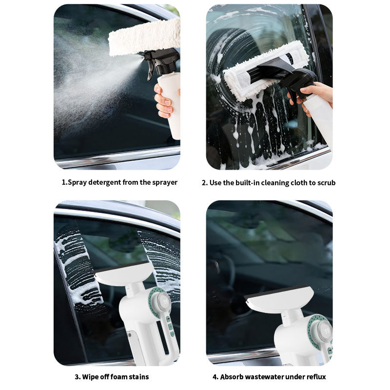 Arenzza electric suction squeegee for deep cleaning glass, tables, and surfaces without streaks or mess in a household cleaning setting.