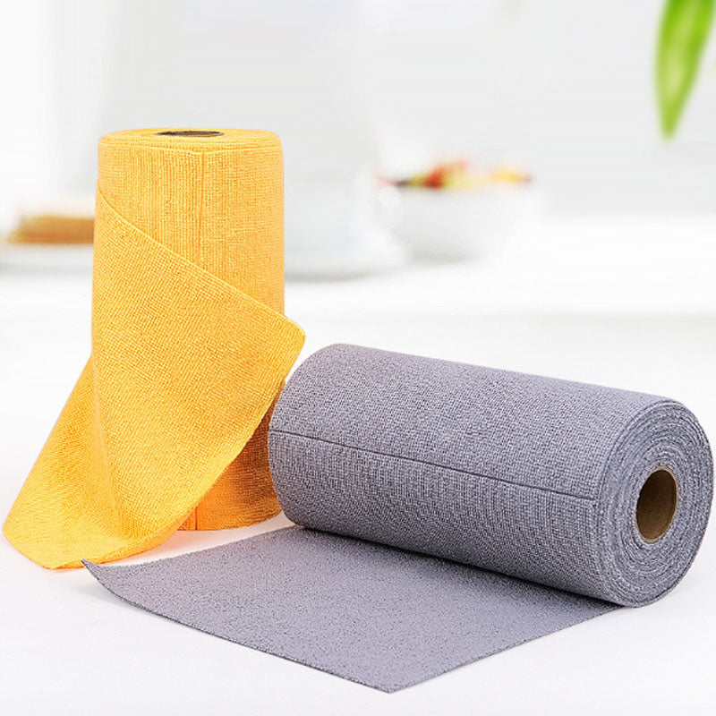 Arenzza reusable tear away cleaning towel roll for household cleaning, showing multiple white towels on a cardboard roll.