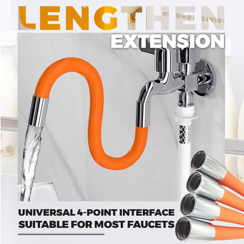 Arenzza universal foam extension tube for household cleaning, shown in use with a cleaning spray can and foam application.