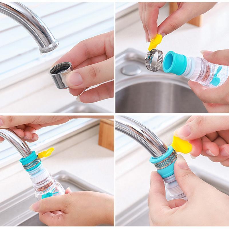 Arenzza faucet booster filter installed on a kitchen sink faucet for household water filtration.