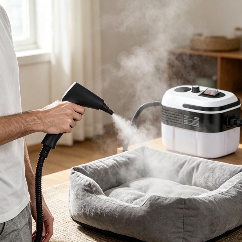 Aarenzza adjustable high-pressure steam cleaner for household cleaning, with a handheld design and steam nozzle in use.