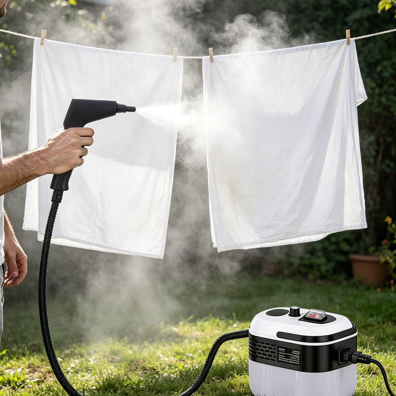Arenzza adjustable high-pressure steam cleaner for household cleaning, with a sleek design and various nozzle attachments.
