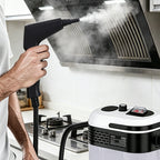 Aarenza adjustable high-pressure steam cleaner for household cleaning, with a handheld design and hose attachment in use.