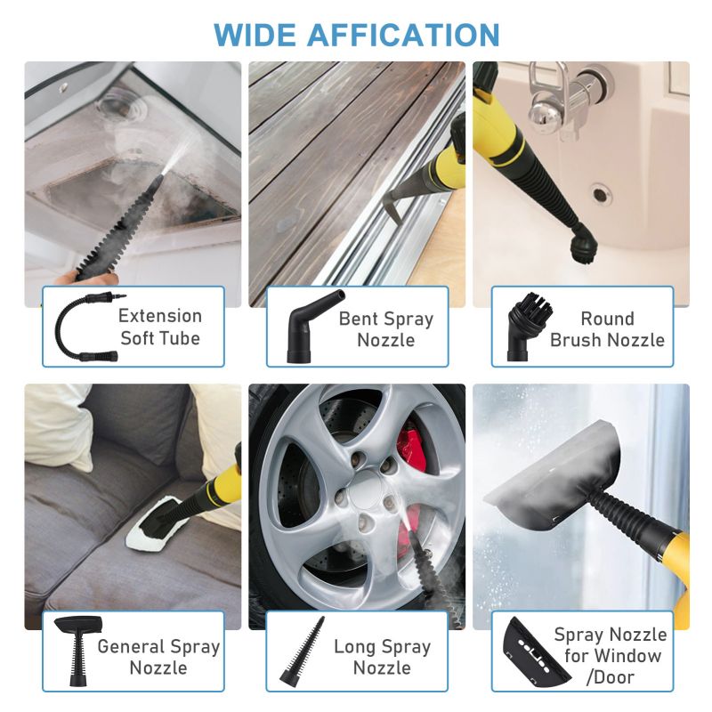 Arenzza multi-purpose steam cleaner set for household cleaning with various attachments and a sleek design for versatile use.