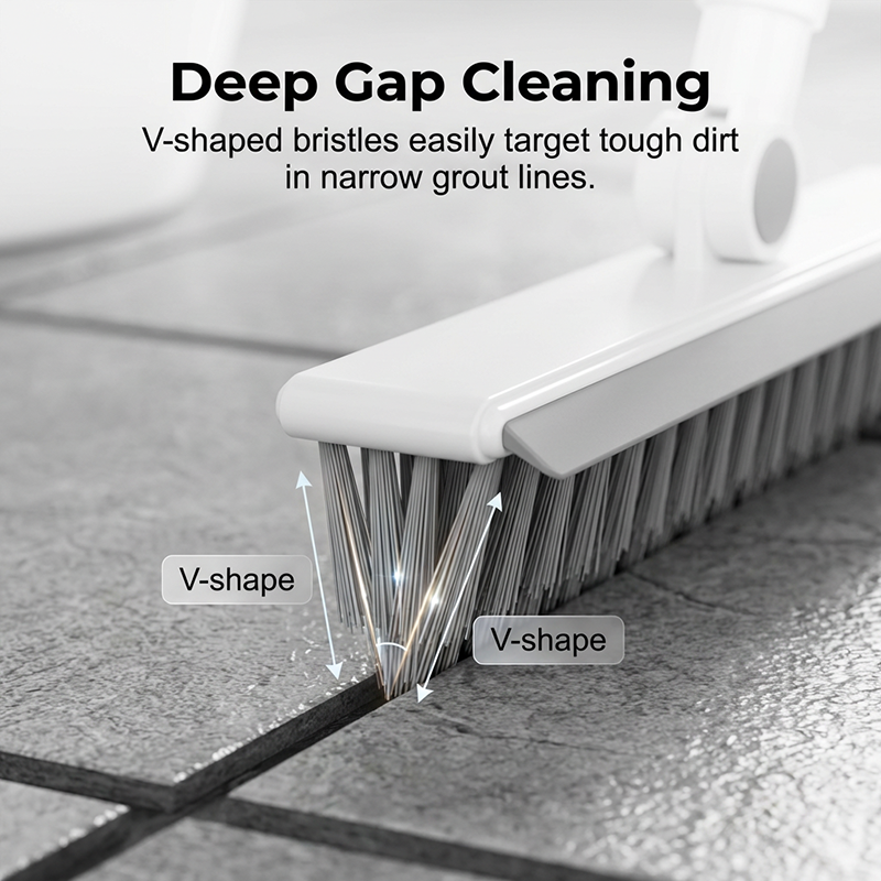 Arenzza 2-in-1 grout and corner scrubber brush with squeegee for household cleaning, featuring a durable handle and versatile cleaning head.