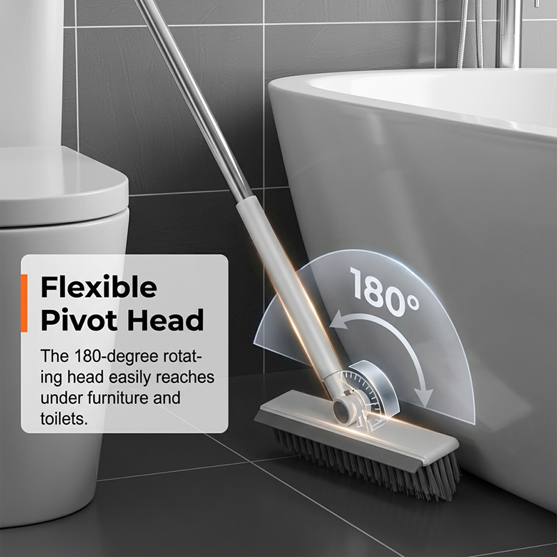 Arenzza 2-in-1 grout and corner scrubber brush with squeegee for household cleaning, featuring a durable handle and versatile cleaning head.