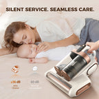 Arenzza mattress vacuum cleaner removing dust mites from a bed for effective household cleaning.