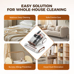 Arenzza mattress vacuum cleaner for dust mite removal shown in use on a bed, designed for effective household cleaning and dust mite elimination.