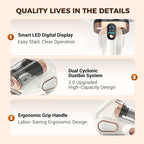 Arenzza mattress vacuum cleaner for dust mite removal, handheld household cleaning device with nozzle attachment on a bed.