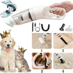 Arenzza handheld pet vacuum with three accessories, lightweight and portable for household cleaning, shown in use on a pet's fur.