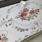 Aarenza waterproof floral tablecloth with stain-proof, easy-clean design on a dining table, ideal for kitchen and houseware use.