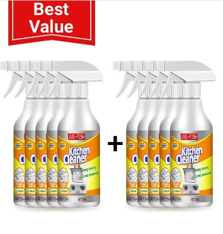 Arenzza multifunctional kitchen foam cleaner for houseware and kitchen surfaces, shown in a spray bottle with cleaning foam.