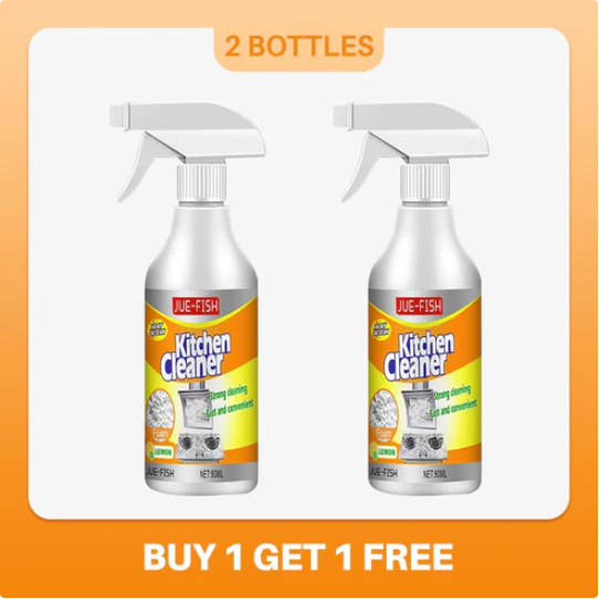 Arenzza multifunctional kitchen foam cleaner for houseware and kitchen surfaces, showing a spray bottle and foam cleaning action.