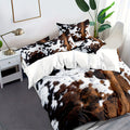 A cow print duvet cover set by Arenzza featuring soft, lightweight fabric with a playful black and white cow pattern on a bed.