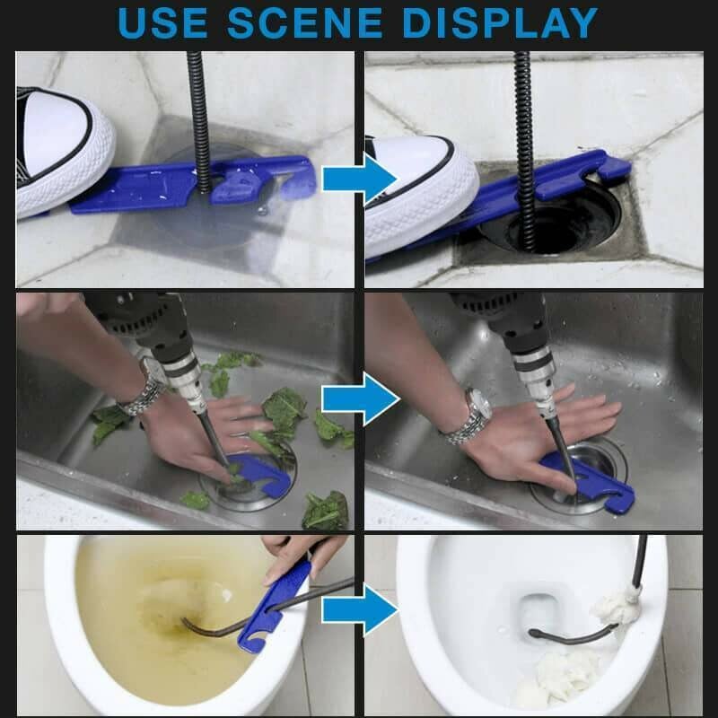 Arenzza electric drain dredging spring with flexible cable for unclogging sinks and drains, easy to operate in household use.