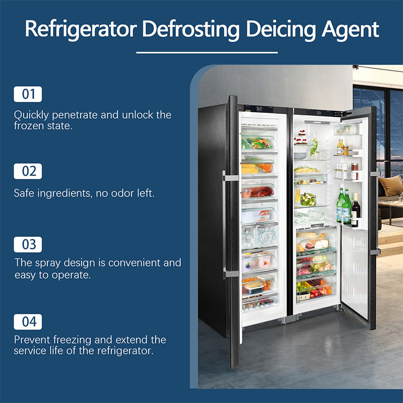 Arenzza refrigerator defrosting deicing agent in a household kitchen setting, ready for efficient freezer maintenance.