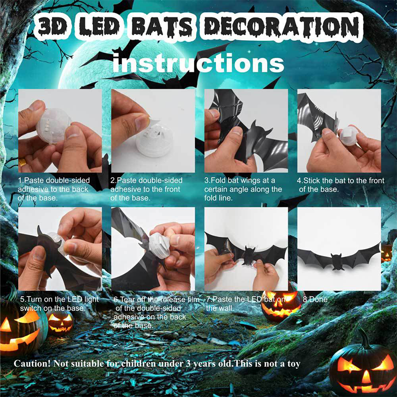 Arenzza Halloween 3D Bat LED wall light decor, black bat design for spooky houseware and kitchen decor.