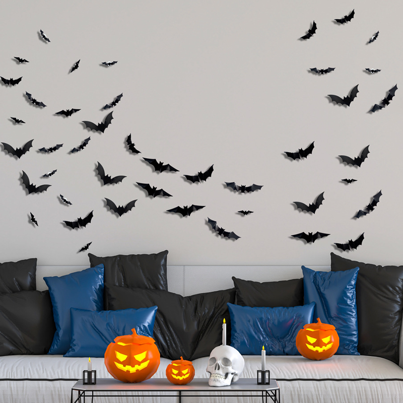 Arenzza Halloween 3D bat LED wall light decor mounted on a wall, featuring a spooky bat shape for Halloween home decoration.
