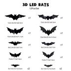 Arenzza Halloween 3D Bat LED wall light decor featuring a black bat silhouette on a white wall, perfect for spooky home decoration.