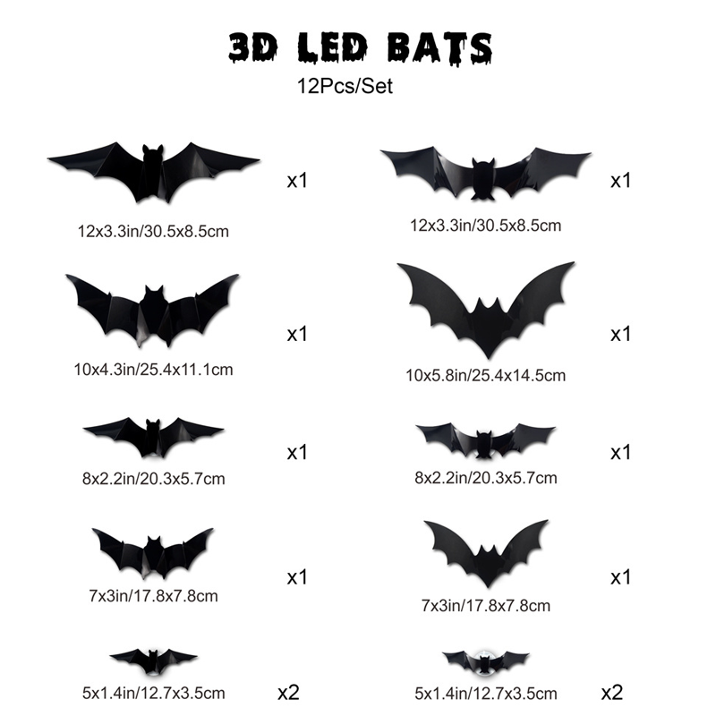 Arenzza Halloween 3D Bat LED wall light decor featuring a black bat silhouette on a white wall, perfect for spooky home decoration.