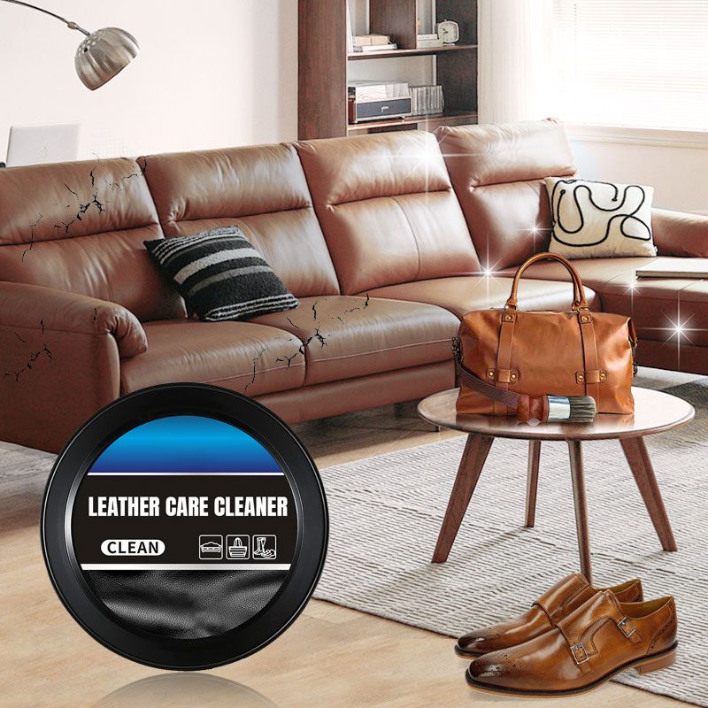 Arenzza leather cleaning and care cream with cleaning paste for leather care, shown in a jar with a spatula on a clean surface.